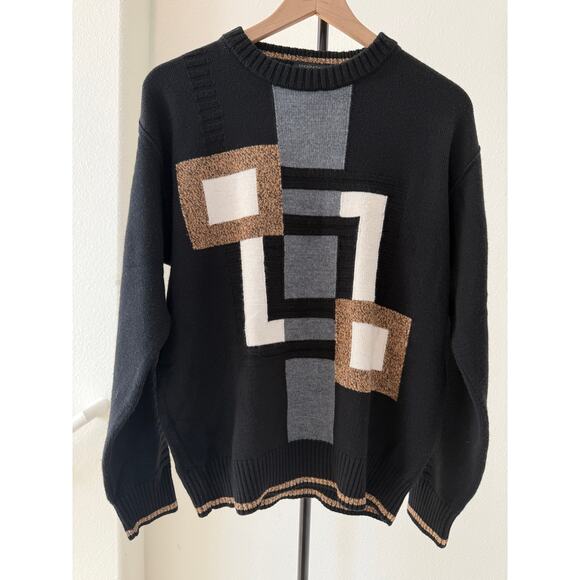 Vintage Point of Italy Wool Blend Abstract Sweater Neutral Tones L/XL - Picture 1 of 15